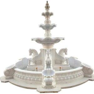 white marble fountain horse sculpture